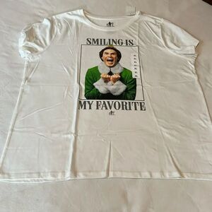 ELF SMILING IS MY FAVORITE Christmas Shirt Size XL Cotton Polyester White Green